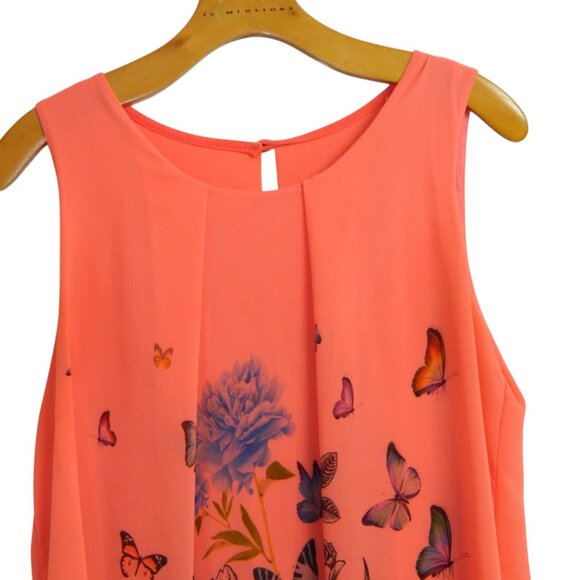 A-Lined Chiffon Sleeveless Floral & Butterfly Lined Tunic Print Dress Sz Medium - Picture 4 of 14